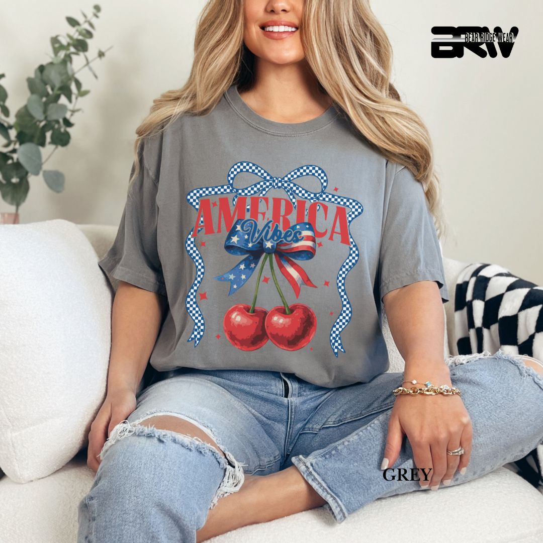 America Vibes- Cherries- Patriotic Tee