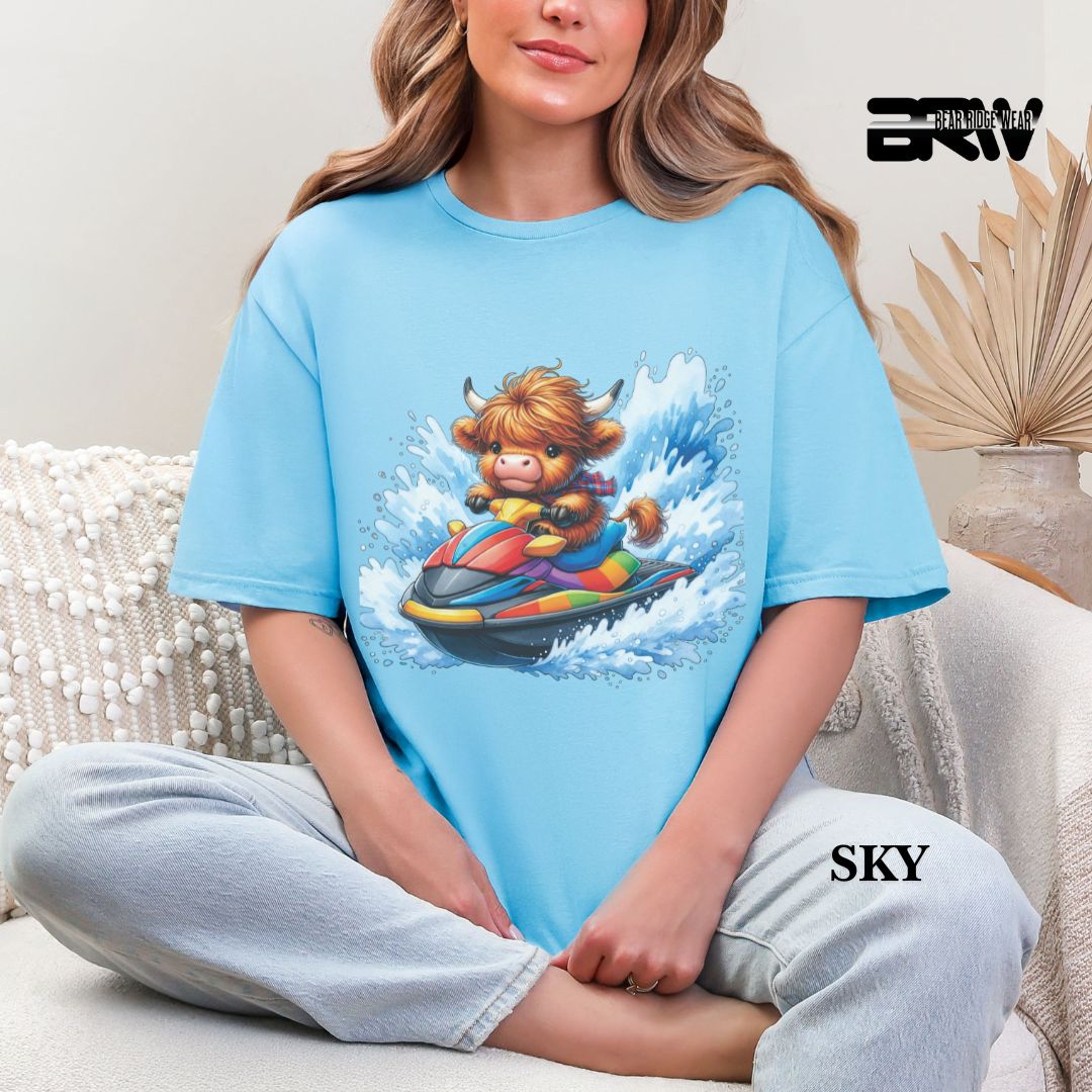 'Highland Cow-Ski Mobile' 3 Summer Tee