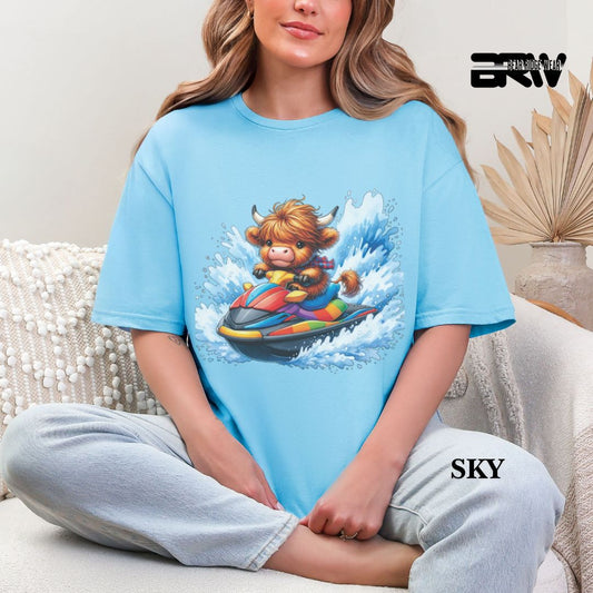 'Highland Cow-Ski Mobile' 3 Summer Tee