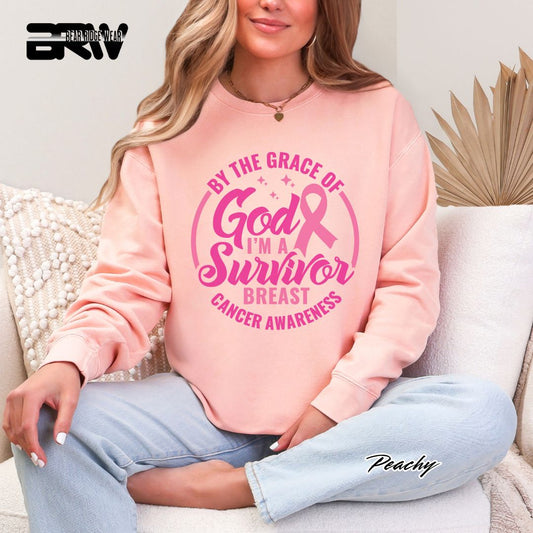 'By The Grace Of God I'm A Survivor' Awareness Crewneck Sweatshirt