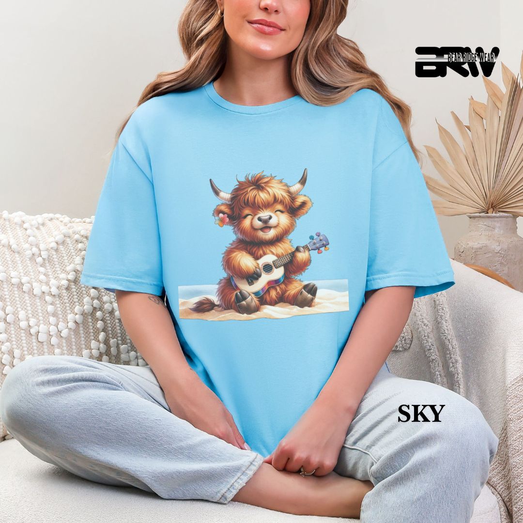 'Highland Cow-Guitar' 3 Summer Tee