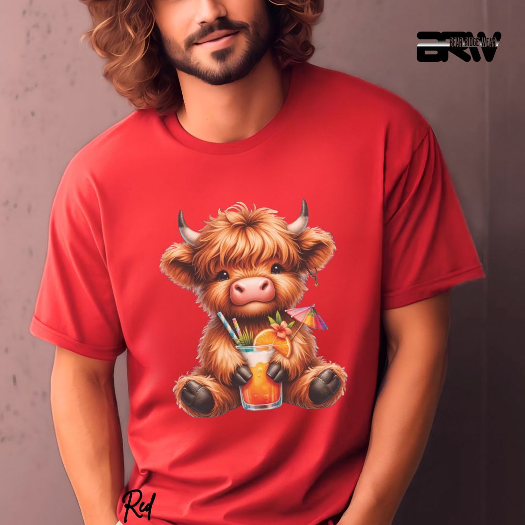 'Highland Cow-Tropical Drink' Summer T- Shirt For Men