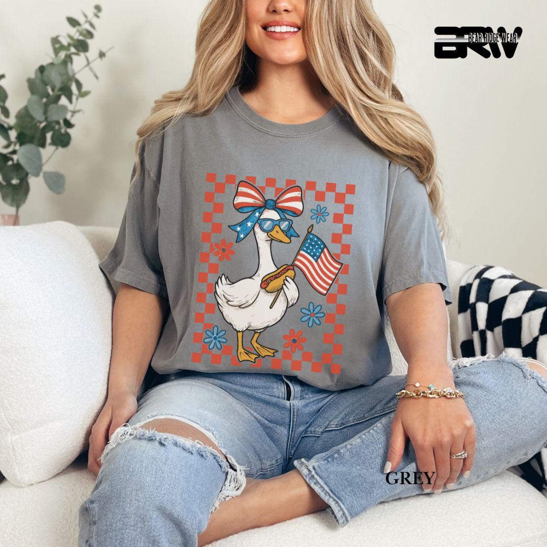 Goose-Girl Flag Hotdog- Patriotic Tee
