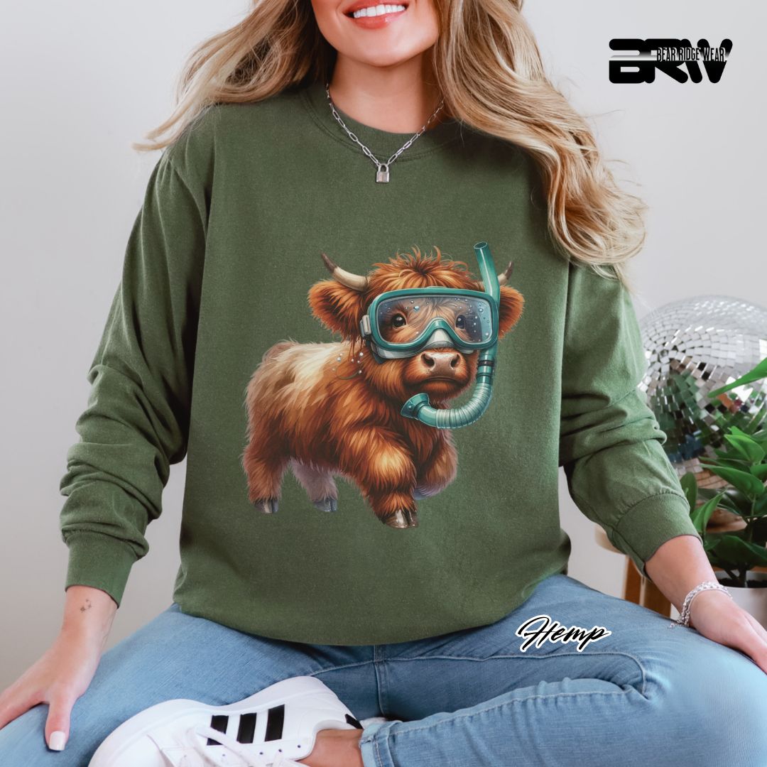 'Highland Cow-Snorkel' Summer Long Sleeve Tee