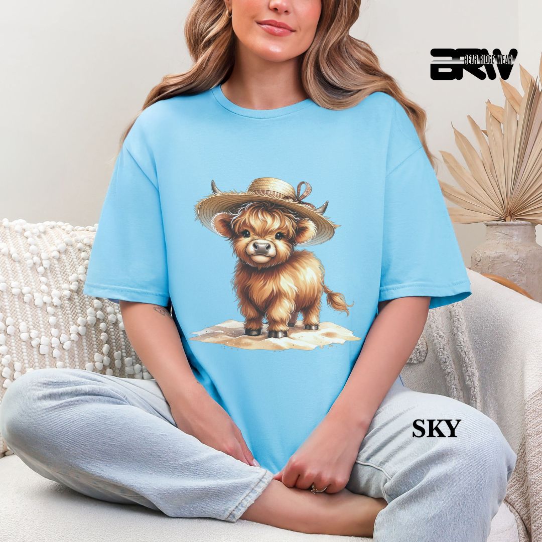 'Highland Cow- Sun Hat' 3 Summer Tee