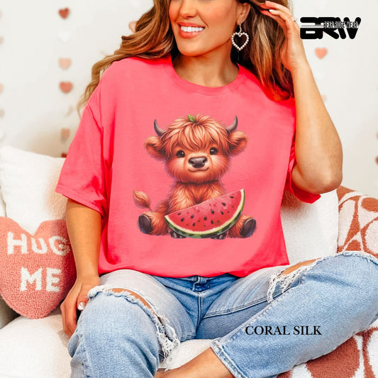 'Highland Cow- Watermelon'  Summer Tee