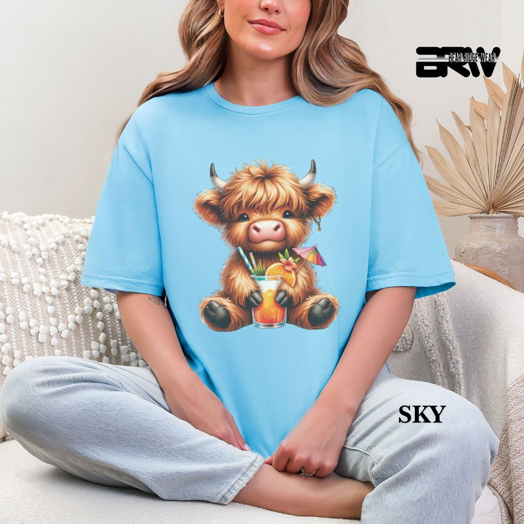 'Highland Cow-Tropical Drink' 3 Summer Tee