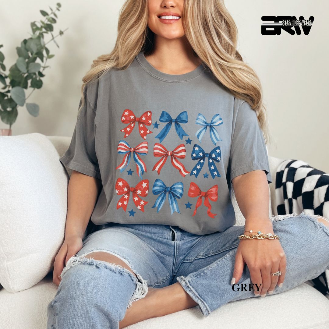 Red-White-Blue Bows- Patriotic Tee