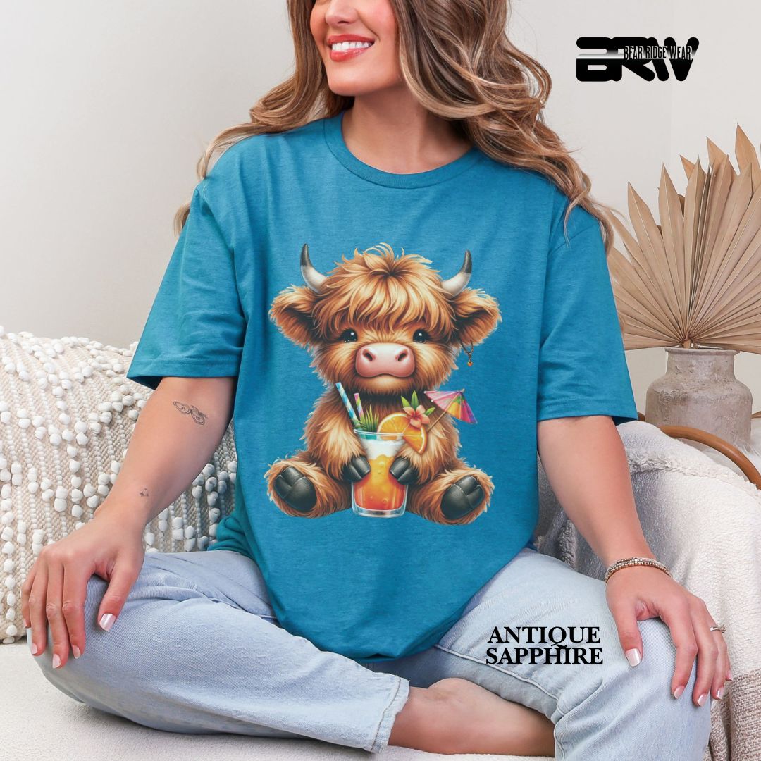 'Highland Cow-Tropical Drink' 3 Summer Tee