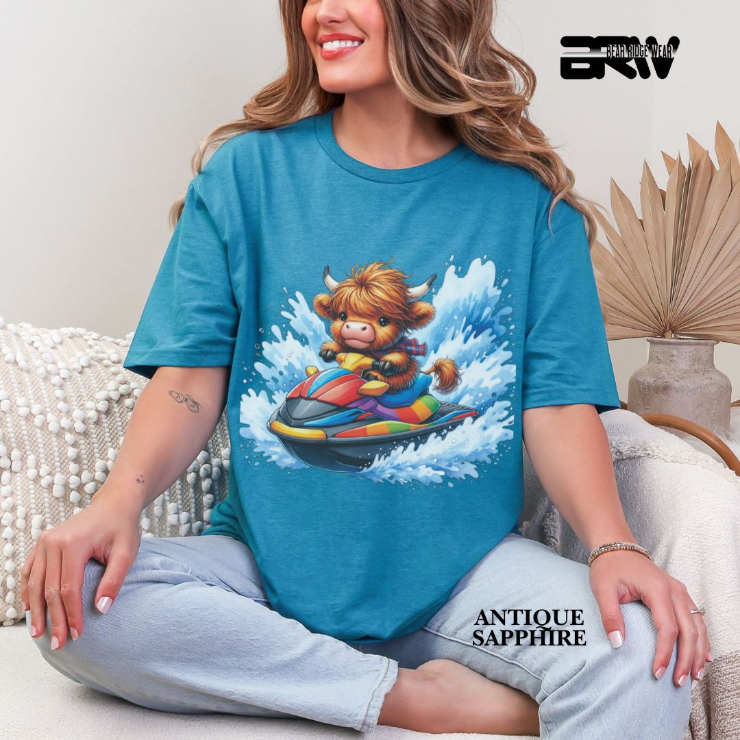 'Highland Cow-Ski Mobile' 3 Summer Tee