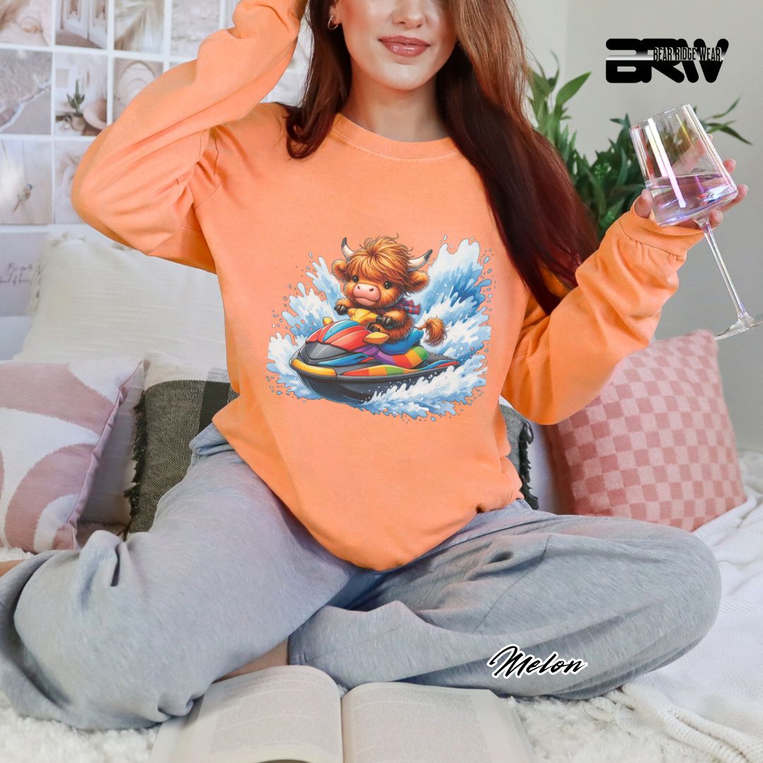 'Highland Cow- Ski Mobile' Summer Long Sleeve Tee