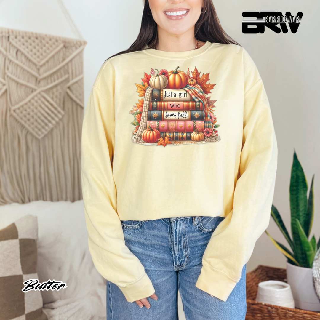 'Just A Girl Who Loves Fall-Books' Fall Crewneck Sweatshirt