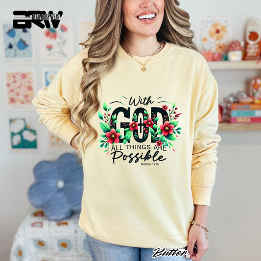 'With God All Things Are Possible' Faith Long Sleeve Tee