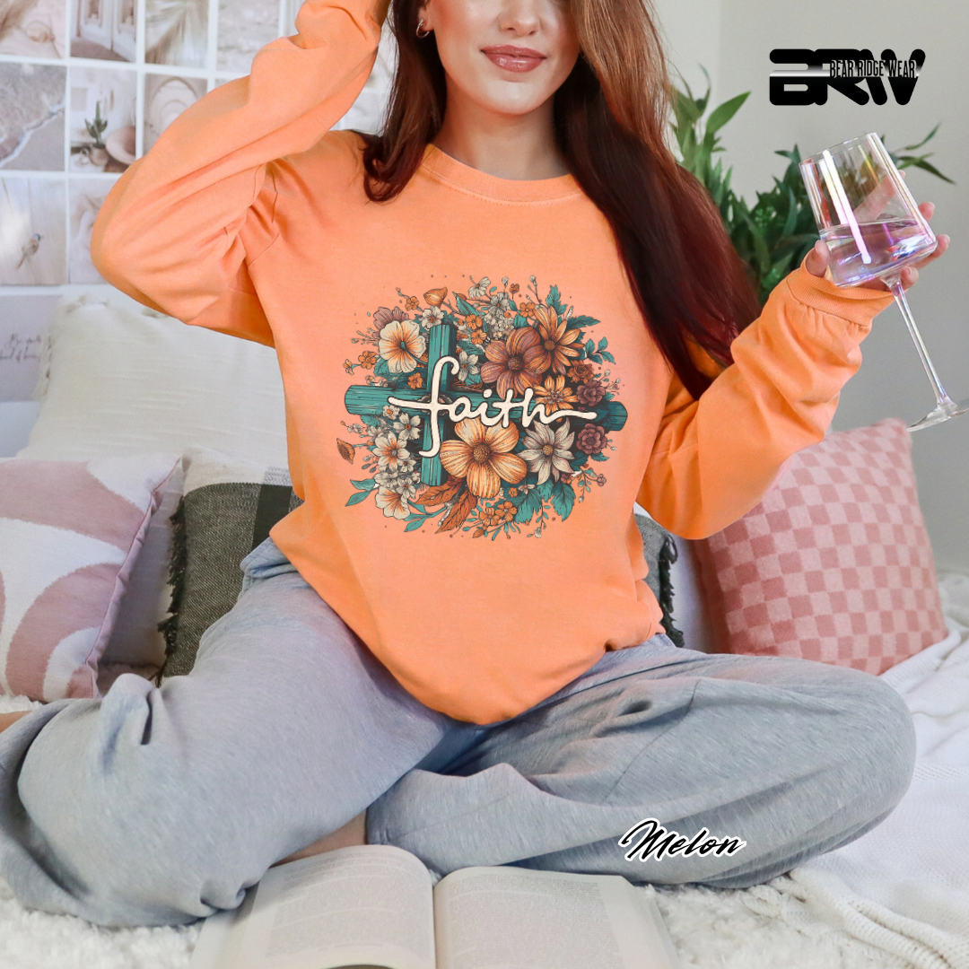 'Faith With Cross and Flowers' Faith Long-Sleeve Tee