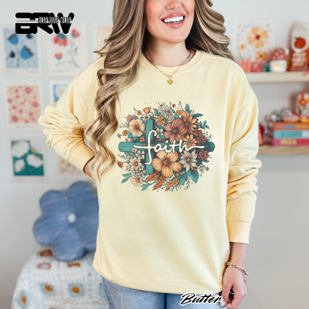 'Faith, Cross and flowers' Faith Long-Sleeve Tee