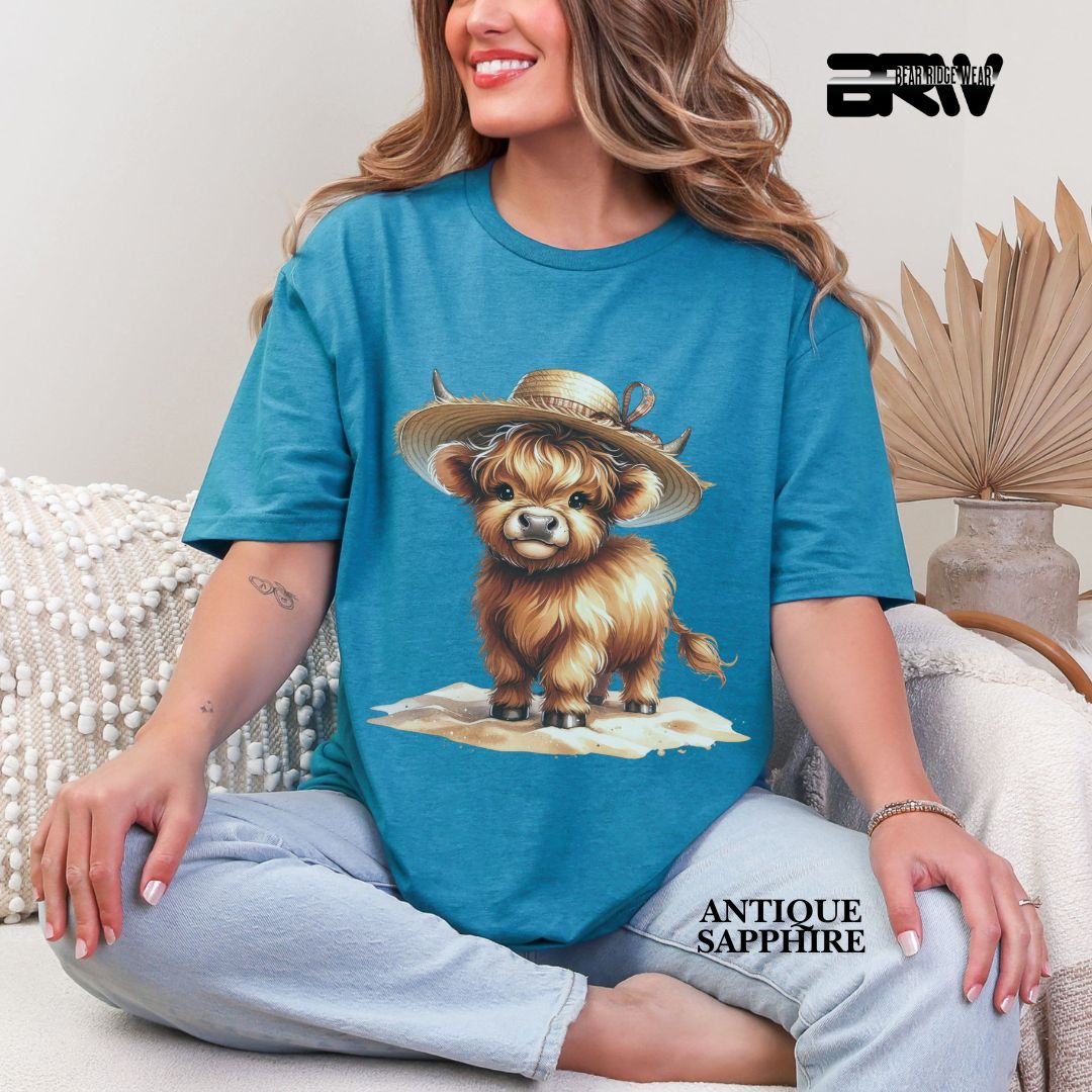 'Highland Cow- Sun Hat' 3 Summer Tee