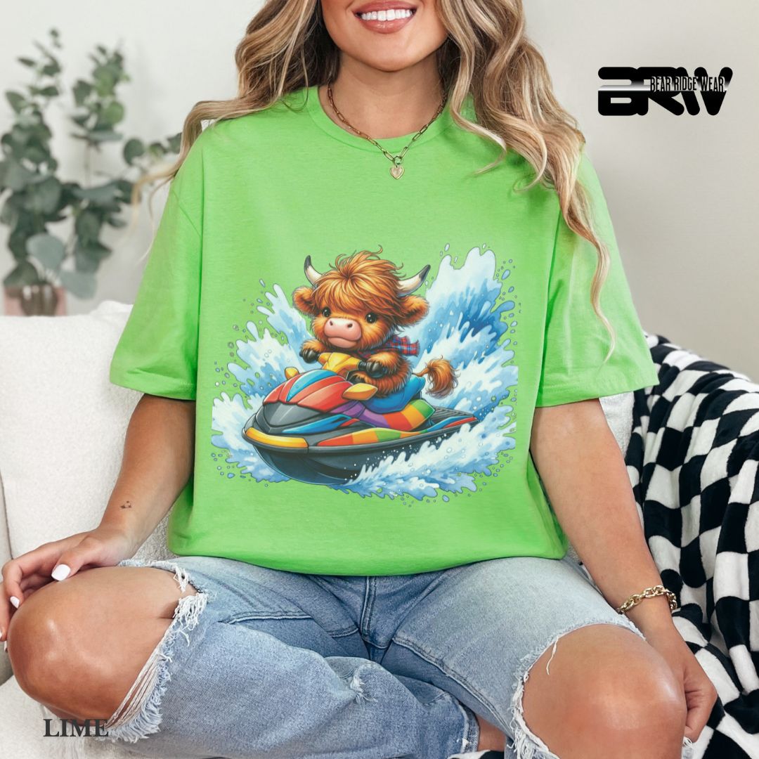 'Highland Cow-Ski Mobile'  Summer Tee
