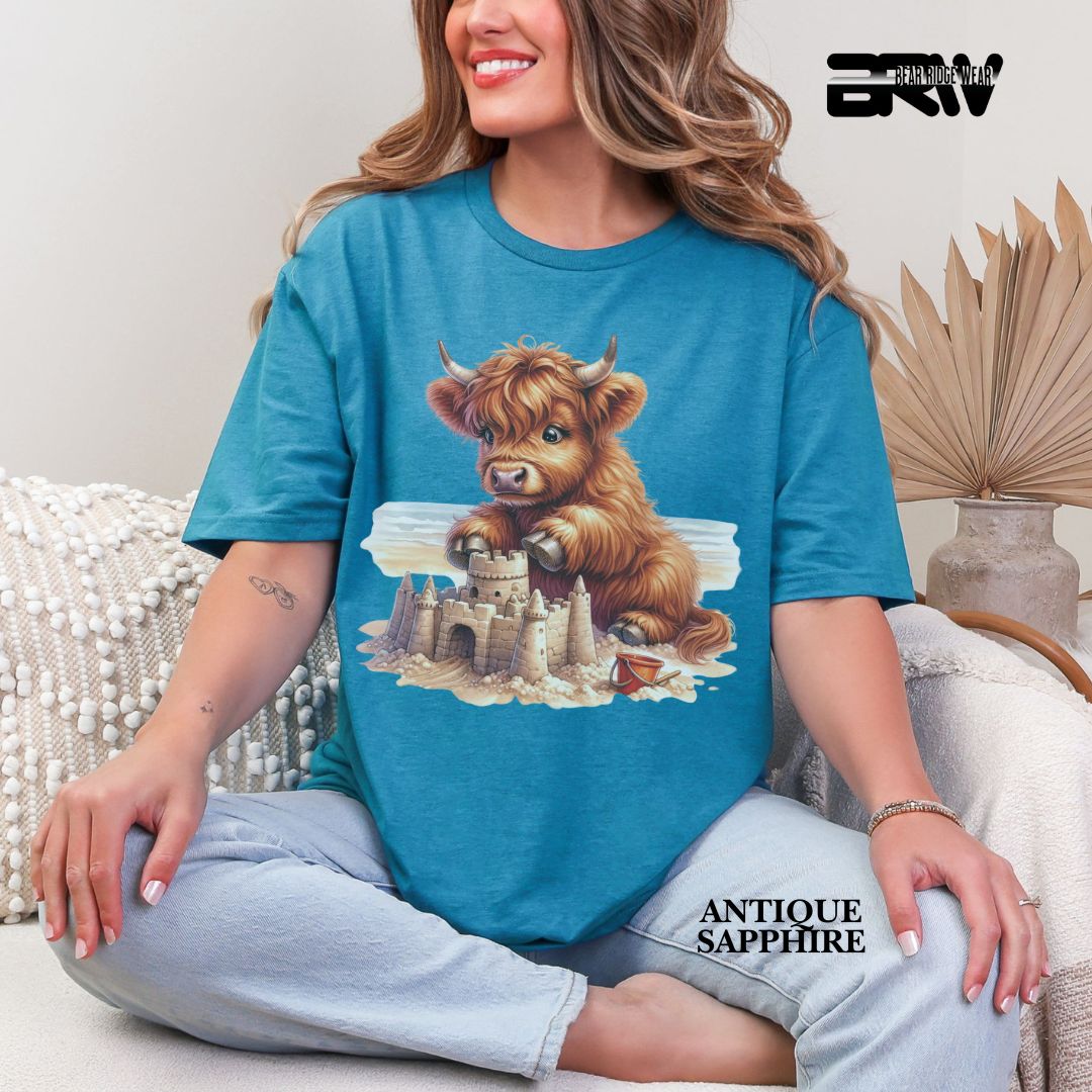 'Highland cow-Sandcastle' 3 Summer Tee