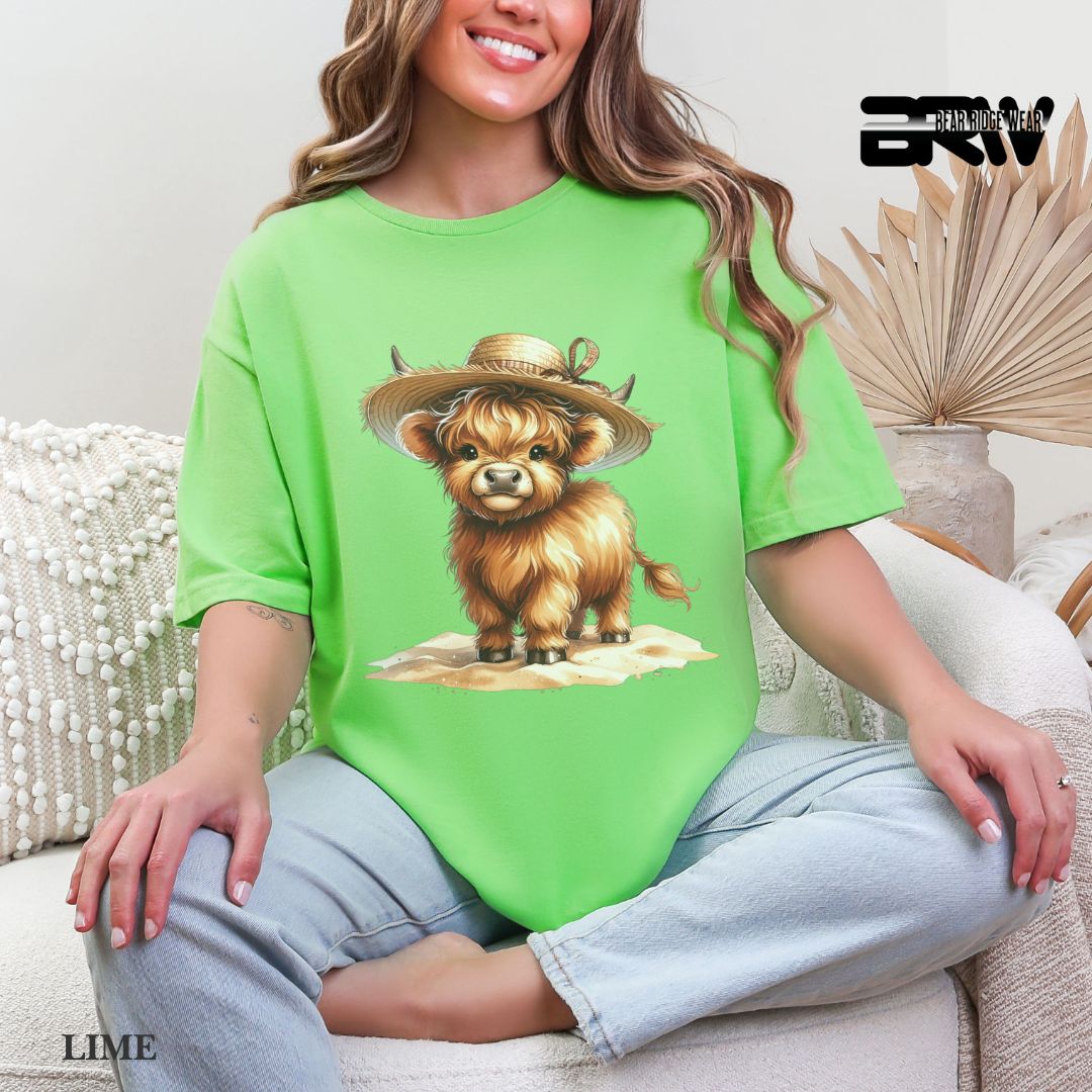 'Highland Cow- Sun Hat'  Summer Tee
