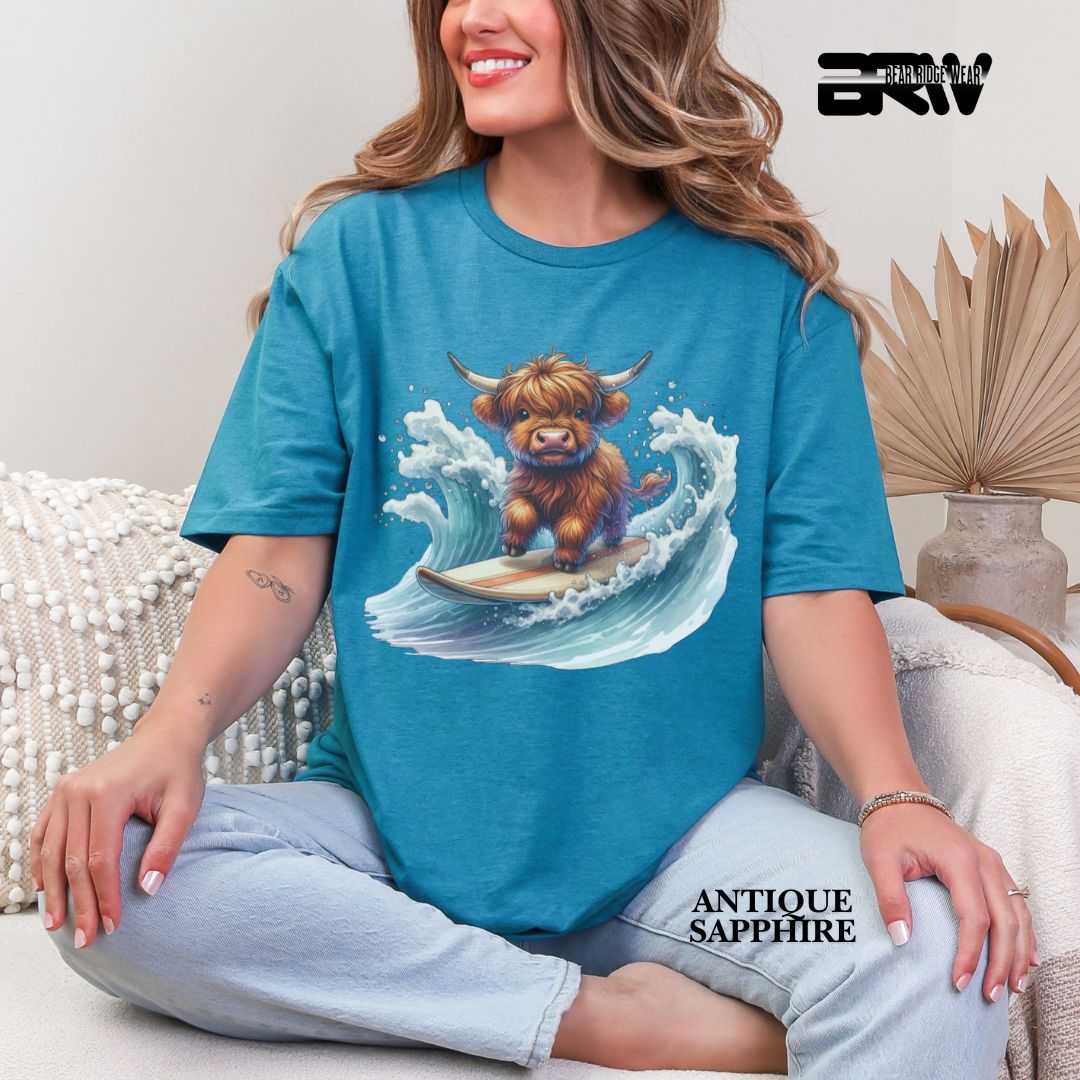'Highland Cow-Surfing' 3 Summer Tee
