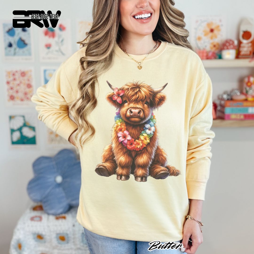'Highland Cow-Lei' Summer Long Sleeve Tee