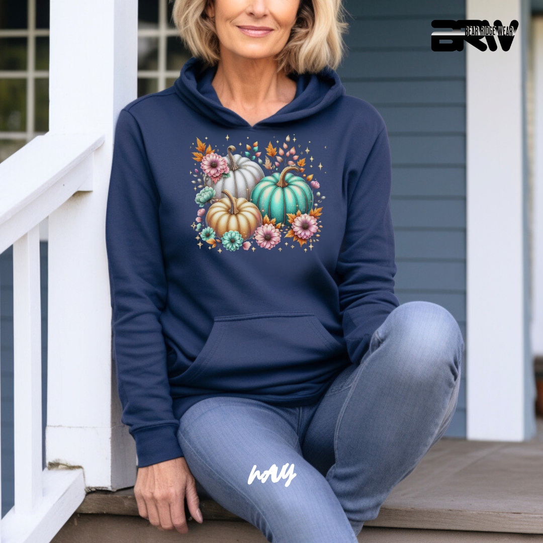 'Floral Shimmering Pumpkin' Fall Hoodie