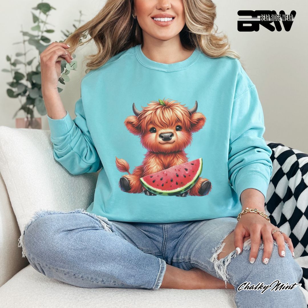 'Highland Cow-Watermelon' Summer Long Sleeve Tee