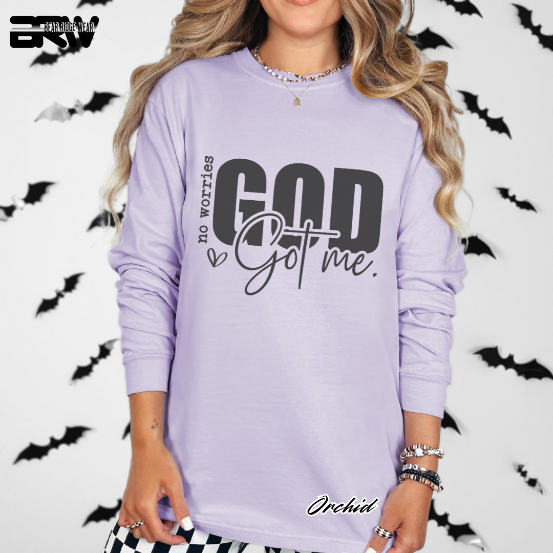 'No Worries, God Got Me' Faith Long-Sleeve Tee