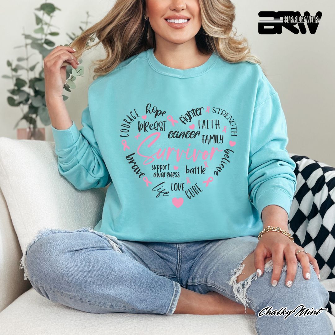 Women’s Crewneck Sweatshirt Breast Cancer Awareness Shirt – Pink Ribbon (S–2XL)