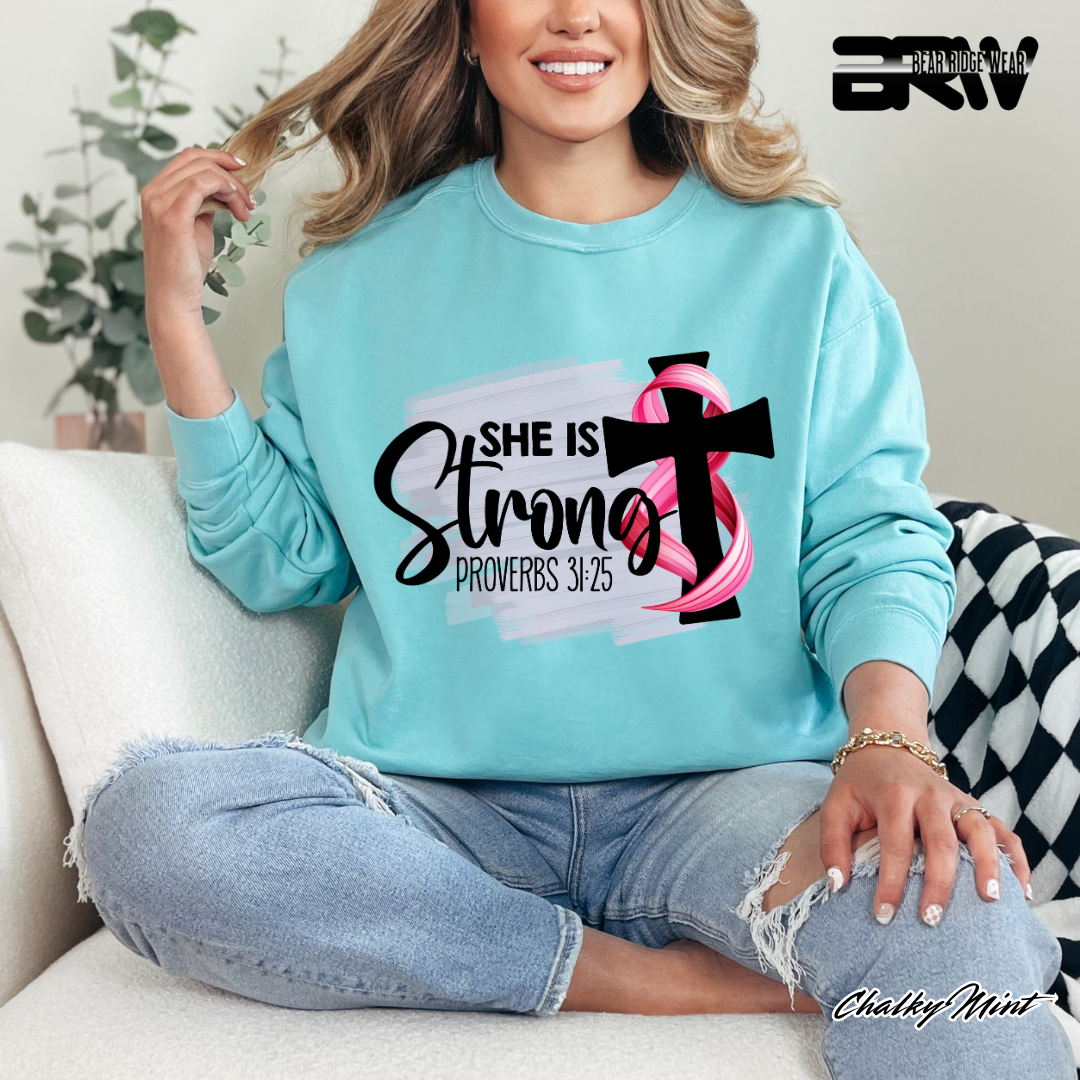 'She Is Strong, Proverbs 31:25' Awareness Long Sleeve Tee