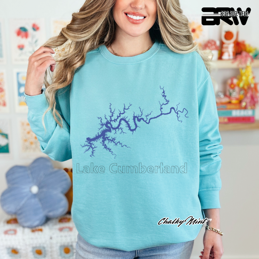 'Blue Lake Cumberland Map' Crewneck Sweatshirt