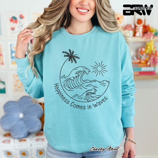 'Happiness Comes In Waves' Black Summer Long Sleeve Tee