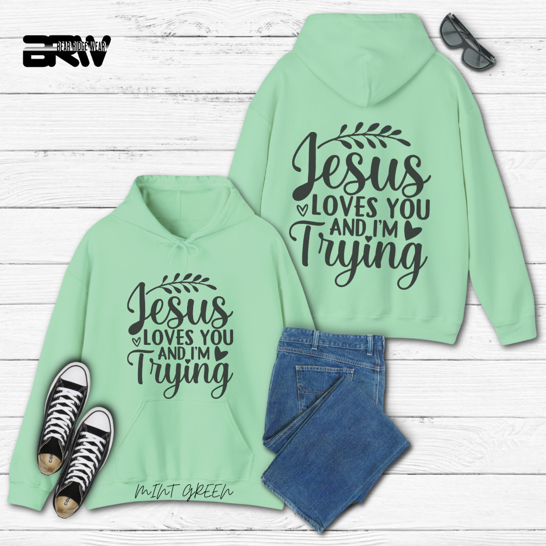 'Jesus Loves You and I'm Trying' Faith Hoodie