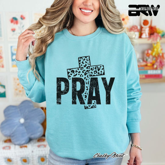 'Pray With Leopard Cross' Faith Crewneck Sweatshirt
