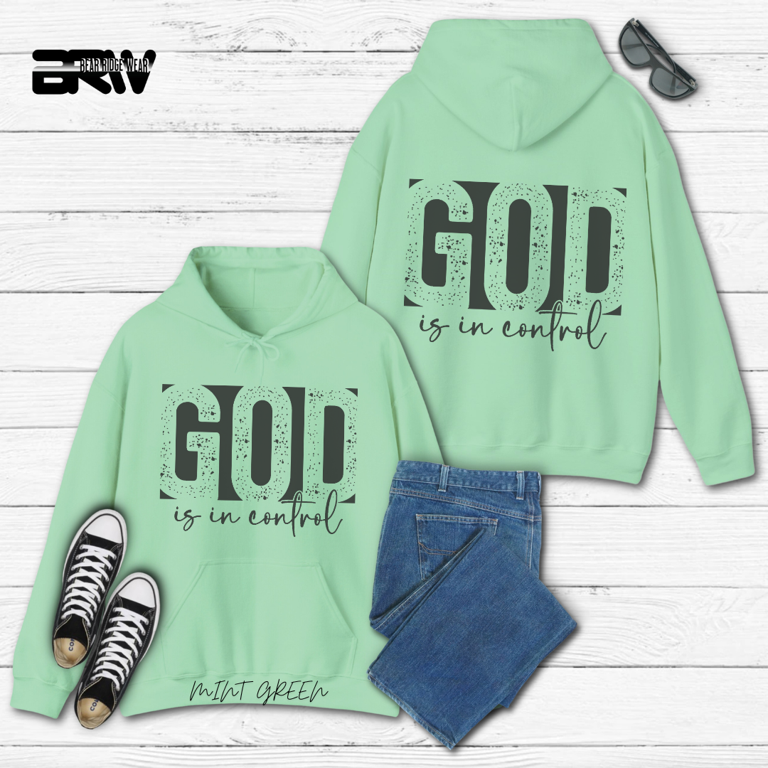 'God Is In Control' Black Stroke  Faith Hoodie