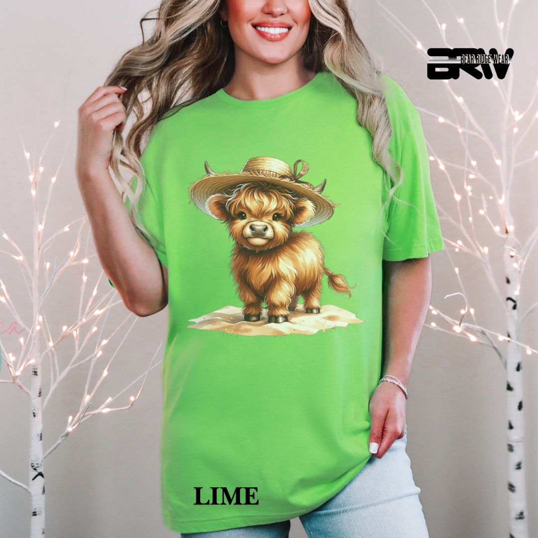 'Highland Cow-Sun Hat'  Summer Tee