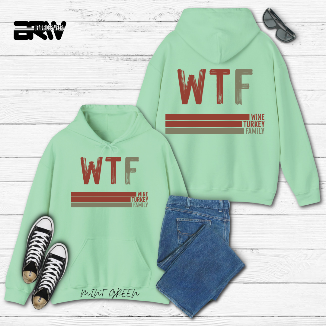 'WTF wine turkey family'  Fall Hoodie