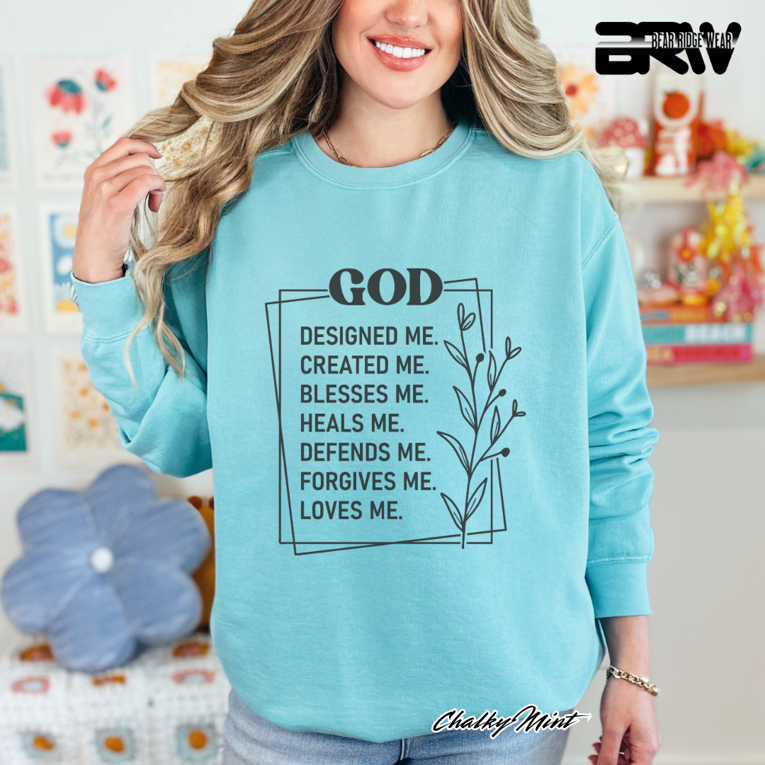 'God Designed, Created, Blesses, Heals Me' Faith Long Sleeve Tee