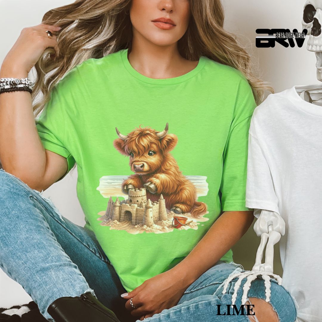 'Highland Cow- Sandcastle'  Summer Tee