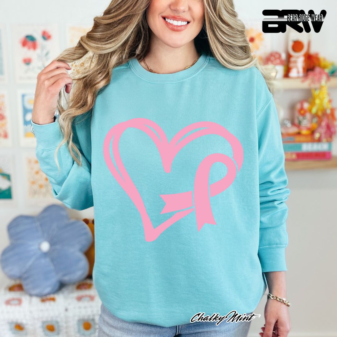 'Pink Heart With Ribbon' Awareness Long Sleeve Tee