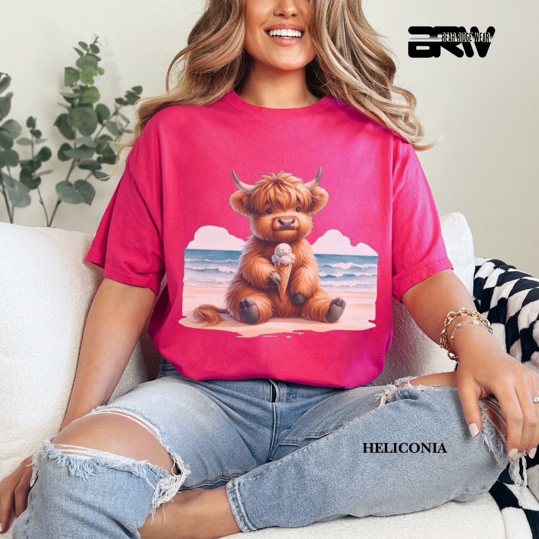 'Highland Cow-Ice Cream' 3 Summer Tee