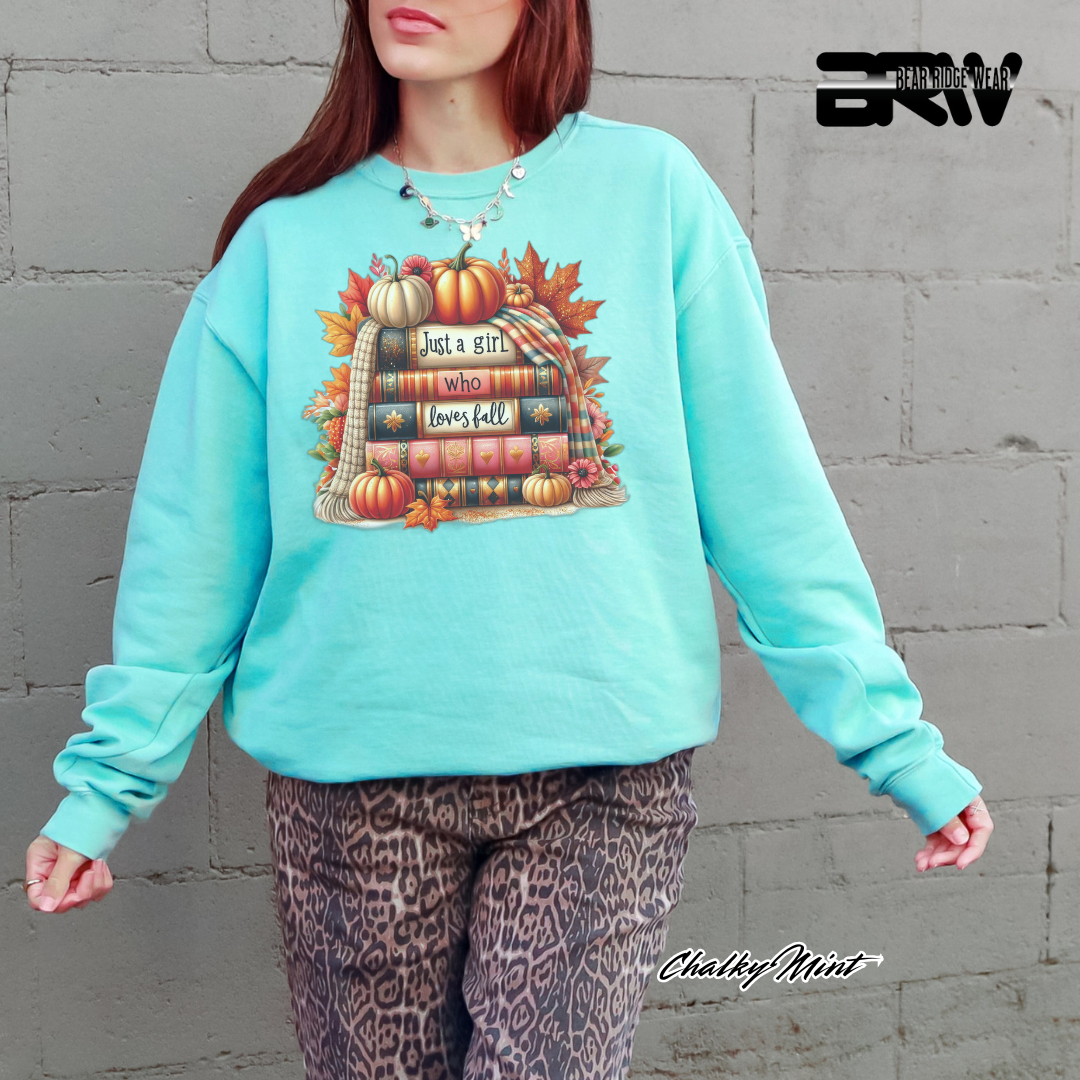 'Just A Girl Who Loves Fall-Books' Fall Crewneck Sweatshirt