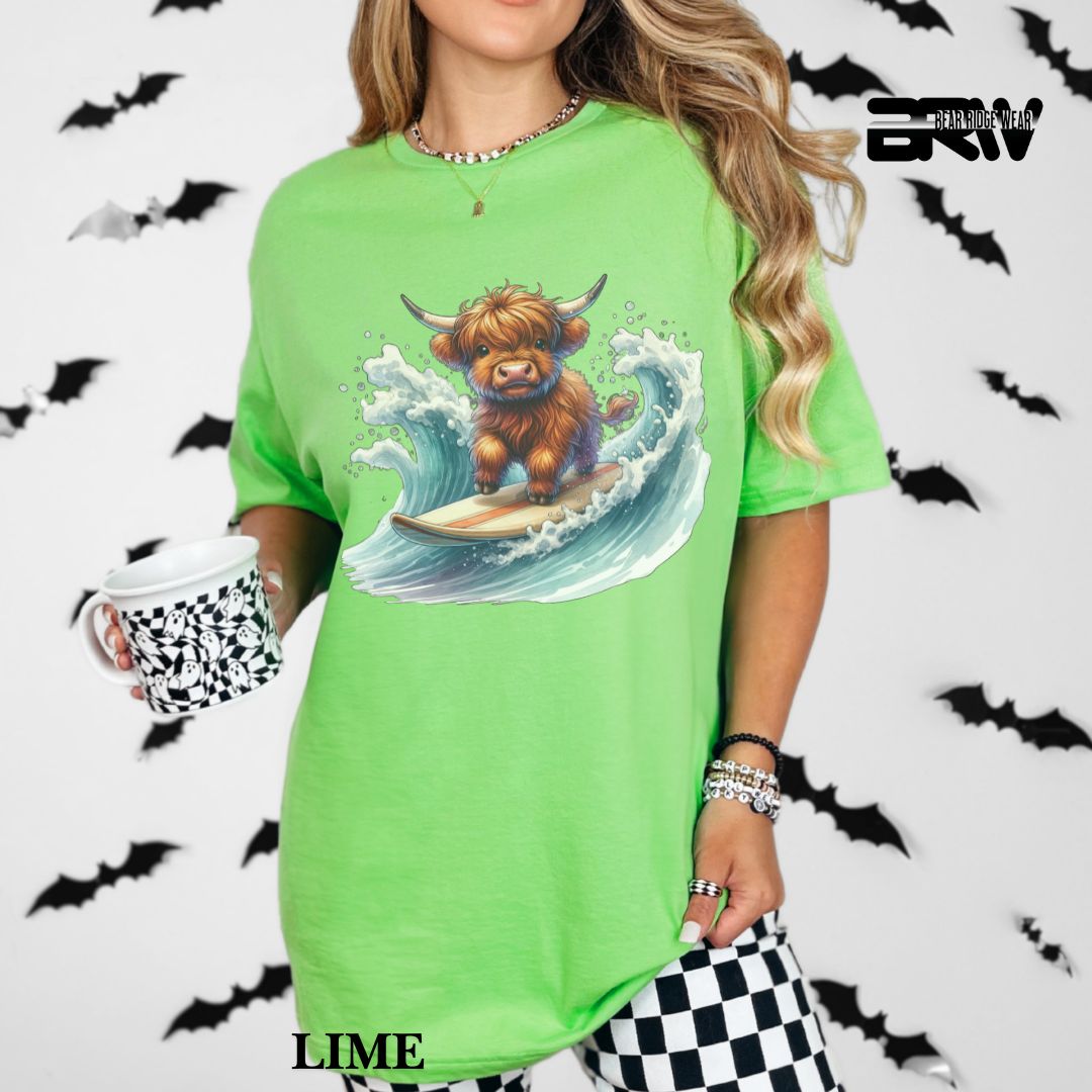 'High-Land Cow - Surfing'  Summer Tee