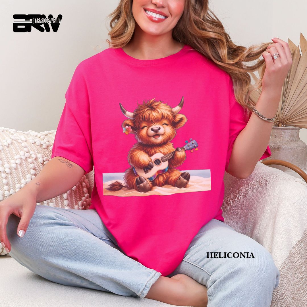 'Highland Cow-Guitar' 3 Summer Tee