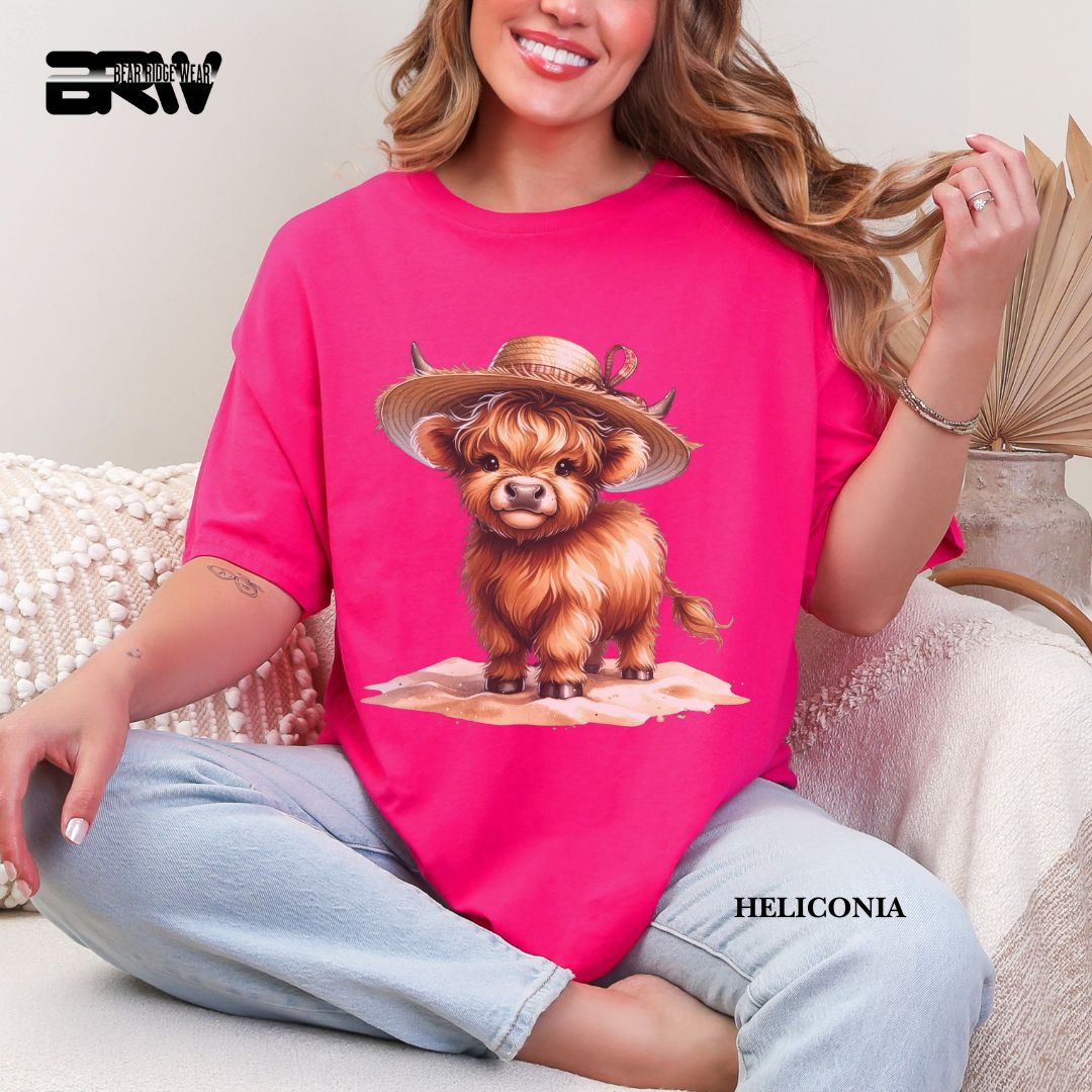 'Highland Cow- Sun Hat' 3 Summer Tee