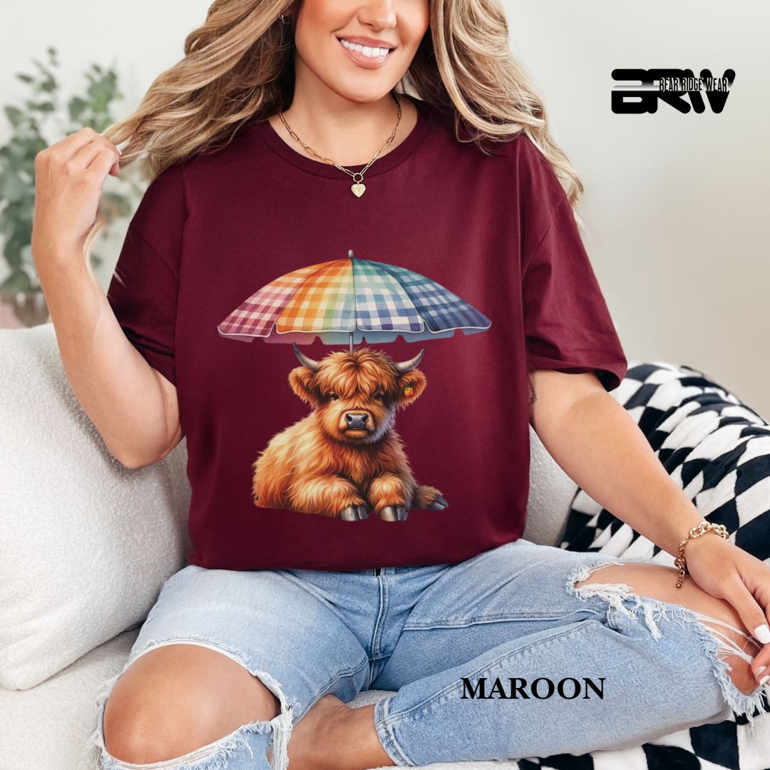 'Highland Cow-Umbrella'  Summer Tee