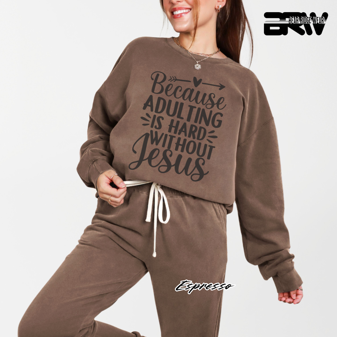 'Because Adulting Is Hard Without Jesus' Faith Long- Sleeve Tee