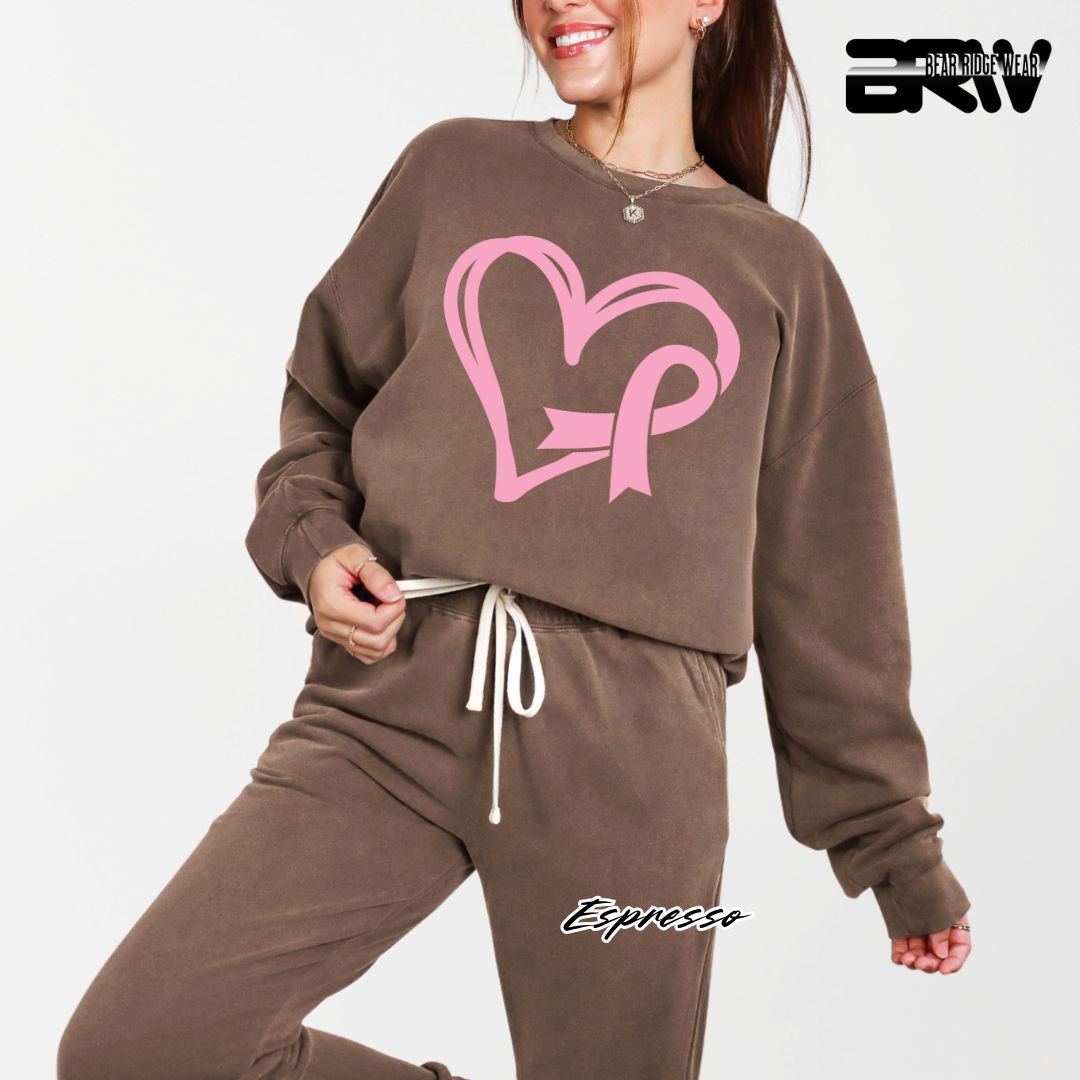 'Pink Heart With Ribbon' Awareness Long Sleeve Tee