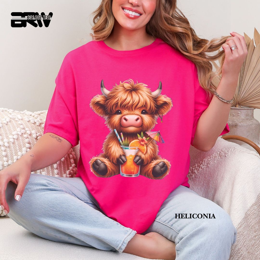 'Highland Cow-Tropical Drink' 3 Summer Tee