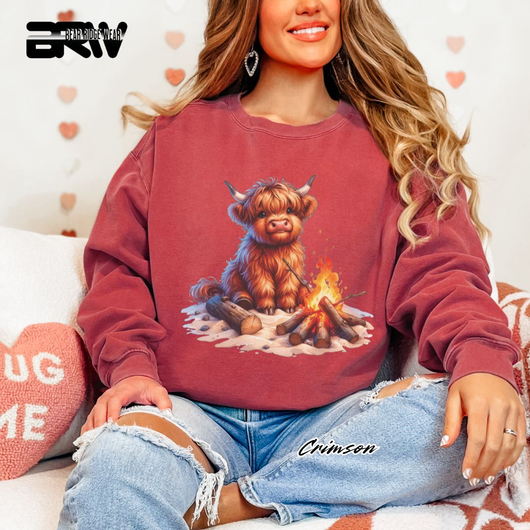 'Highland Cow-Bonfire' Black Summer Long Sleeve Tee